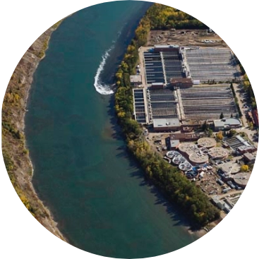 Treatment facility next to water